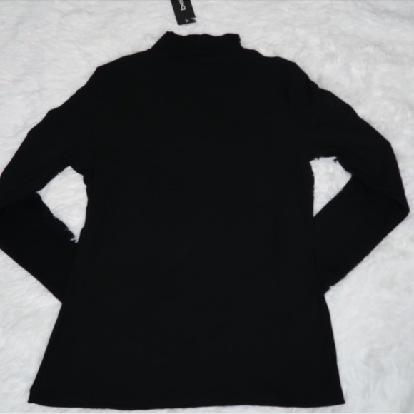 Bebe Black Long Sleeve Mock Neck Slit Tapered Logo NWT - Picture 3 of 9